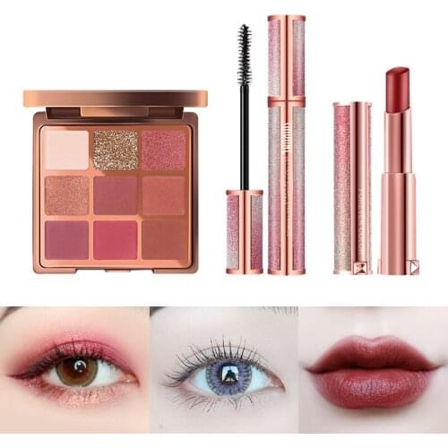 3Pcs Makeup Set Waterproof Eyeshadow Palette Matte LipStick Mascara For Women Makeup Cosmetic Kit Valentine Day Gift