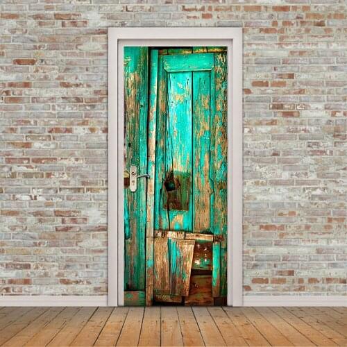 3D Decal Imitation Old Wooden Door WallPaper PVC Waterproof Door Stickers Wall Sticker Bedroom Home Decor Poster