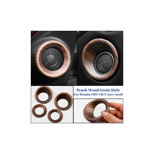 4pcs Peach Wood Grain Inner Door Speaker Panel Cover Trim For Honda CRV CR-V 2017 2018 2019 2020 2021