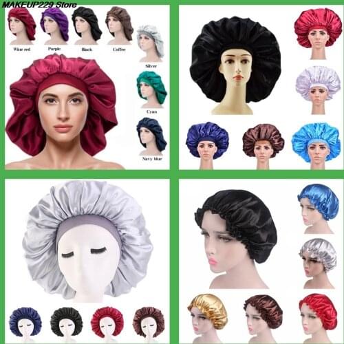 5 Styles Extra Large Satin Silk Bonnet Sleep Cap Soild Color Chemotherapy Shower Caps Premium Elastic Band Hats Satin Bonnets