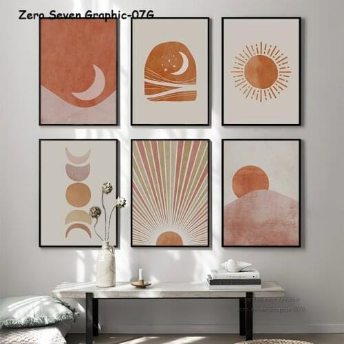 Abstract Boho Sun Stars Moon Phase Landscape Canvas Prints And Posters Wall Art Pictures Decoration For Living Room Modern Home