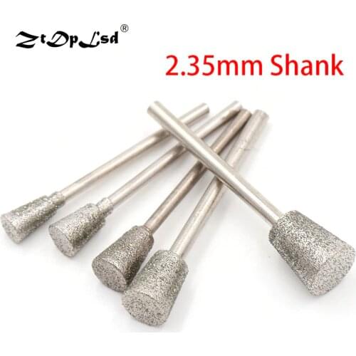 ZtDpLsd 1PCS 2.35MM Shank Diamond Burs Grinding Drill Bit Head Mounted Electroplated Emery Coated Burr Lapidary Tool