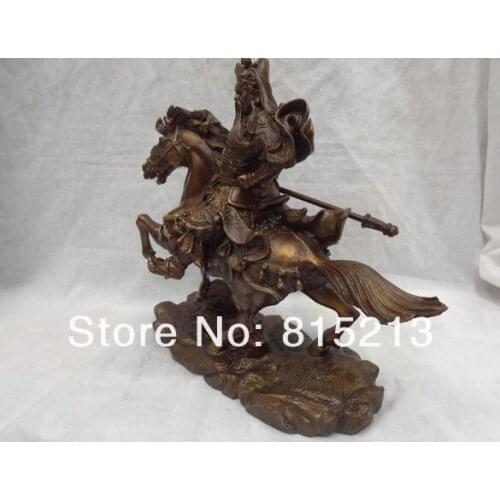Free Shipping wang 000920 10" China Bronze Warrior ZhongYi GuanGong Dragon GuanYu Ride Horse Statue