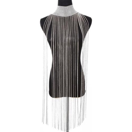 Rhinestone Chain Bra Bralette Summer Bikini Wear Women Nightclub Party Fringe Tops Long Tassel Necklace Festival Wear Jewelry