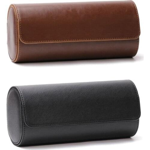 3 Slots Watch Roll Travel Case Chic Portable Vintage Leather Display Watch Storage Box with Slid in Out Watch Organizers