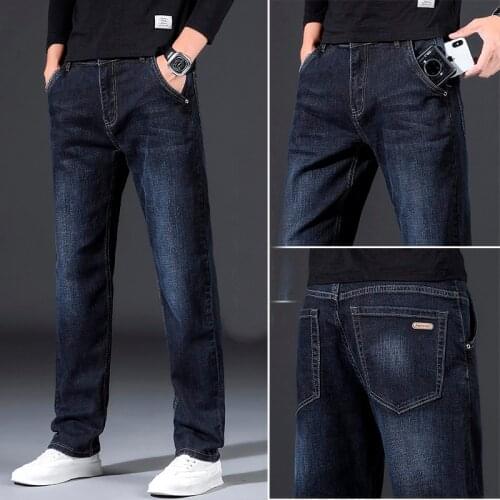 Mens Straight Loose Jeans Autumn Brand Clothing Creative Anti-theft Zipper Pocket Casual Jeans
