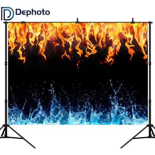 DePhoto Ice Fire Backdrop Blue Water Red Flame Photograghy Background Selfie Birthday Party Photo Studio Prop Booth Shoot