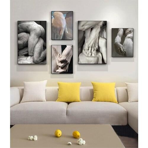 Art Canvas Paintings Pictures Living Room Home Decor Michelangelo Sculpture Art Posters And Prints Black White David Hand Wall