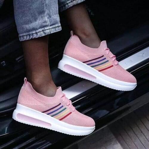 Fashion Women Vulcanize Sneakers Lace-Up Wedge Casual Ladies Printed Sneakers Platform Ladies Outdoor Sports Shoes Comfy Shoes