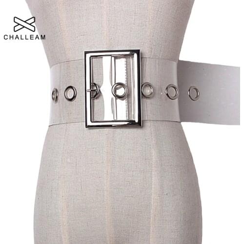 Fashion Women Transparent Wide Belt Female PVC Clear Belts For Dress Ladies Metal Pin Buckle Summer White Big Grommet Strap 223