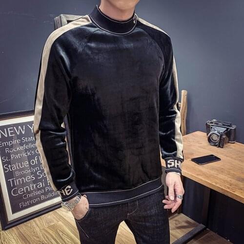 2020 New Autumn Winter Long Stripe Sleeve Undershirt Luxury Elegant Slim Fit Turtleneck Velvet Tshirt Men
