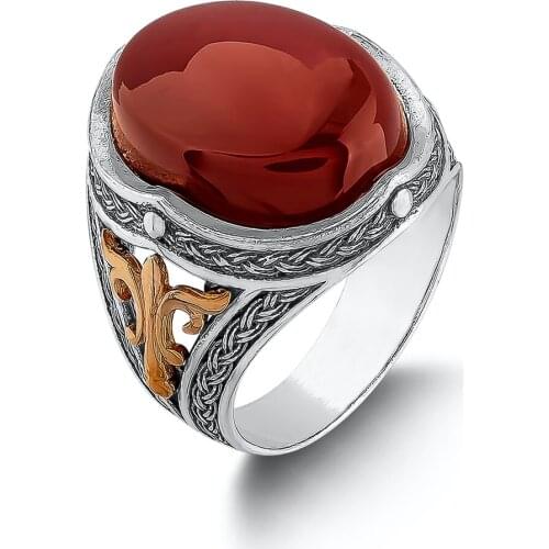 Ottoman Yemen Red Agate Silver Victorian Ring Solid 925 Sterling Silver Men For Gifts