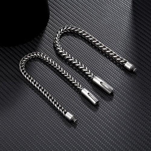 MKENDN Vintage Oxidized Cool Curb Chain Bracelets for Men Stainless Steel Punk Rock Antique Cubic Foxtail Chain Male Pulseira