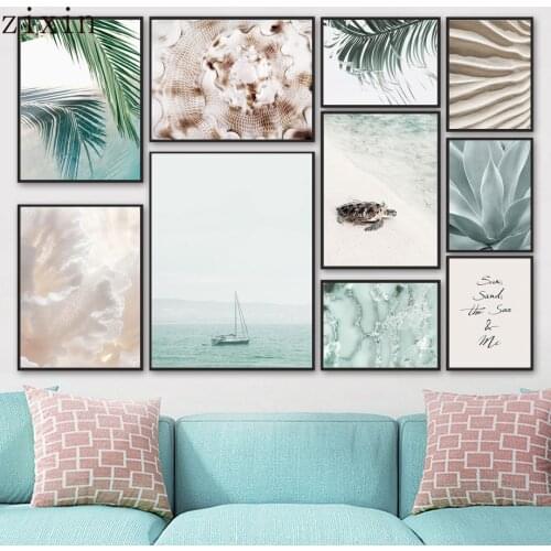 Wall Art Canvas Painting Palm Leaf Agave Beach Shell Coral Sand Texture Nordic Posters And Prints Decor For Living RoomPictures