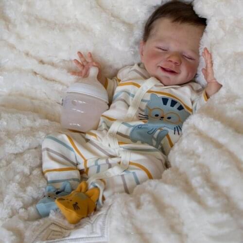 22" Unpainted realistic Doll Kits, Silicone sleeping Dolls with Cloth and Body Parts, DIY Baby Newborn Dolls Blank Kits for Boys