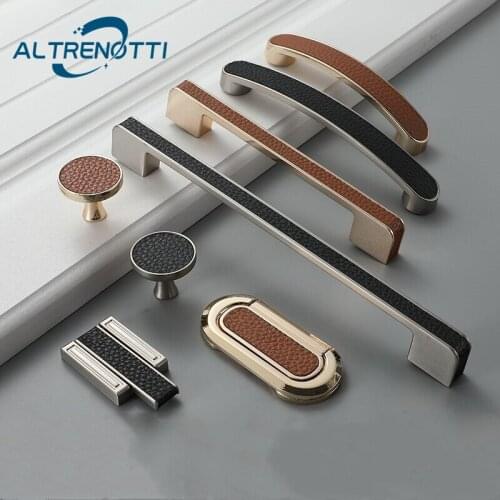 New Furniture Handle Leather Zinc Alloy Brown Black For Wardrobe Cabinet Door Pull Modern Kitchen Cupboard Drawer Knob Hardware