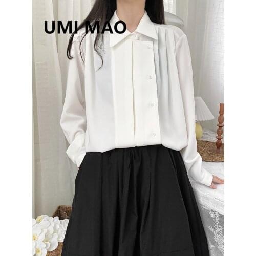 UMI MAO 2021 New Ladies Asymmetric Retro Yamamoto Style Loose Deconstructed Shirt Long-sleeved Dark Black Tops For Women Y2K