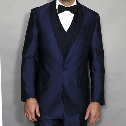 Autumn New Fashion Luxury Custom Dark Blue Men Suit Slim Fit Tuxedo Groomsmen For Wedding Dress Dinner Party Male Clothing 3 Prc