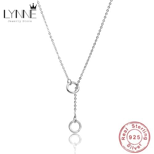 New Fashion Double Circle Adjustable Pendant Neckalce 925 Sterling Silver Elegant Women Jewelry Double Round Chain Necklaces