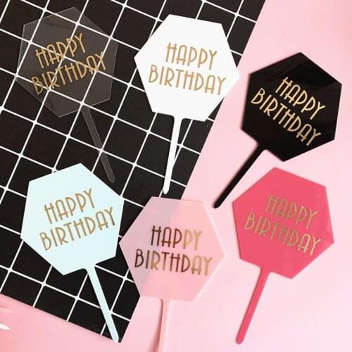 Pentagon Multicolors Happy Birthday Acrylic Cake Topper Decoration Card Insert Cake Party Birthday Cake Decoration Baby Shower