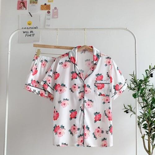 VS Peony Flowers Short Female Summer Viscose Silk Fabrics Short Sleeve Shorts Homewear Set Xi Mengyao Celebrity Style Pajamas