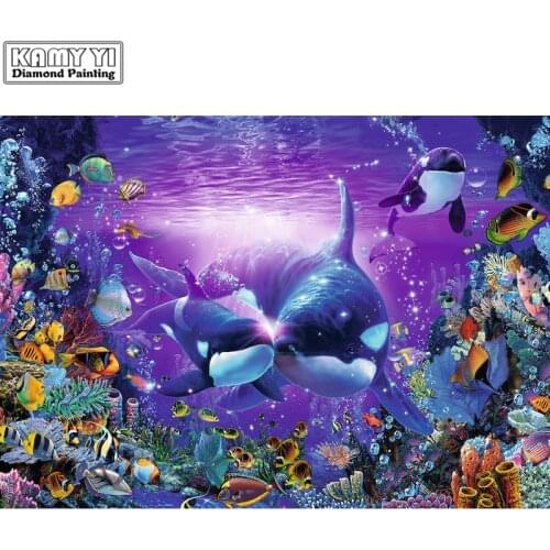 Full Square/Round Drill 5D DIY Diamond Whale couple 3D Embroidery Cross Stitch Mosaic Rhinestone Decor HYY