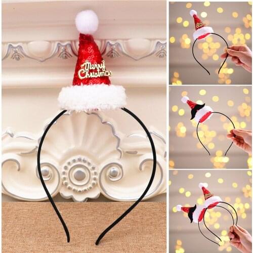 Christmas Hat Headband with Mini Hat Novelty with Mustache Decor Head Band Christmas Costumes Accessory Party Decoration