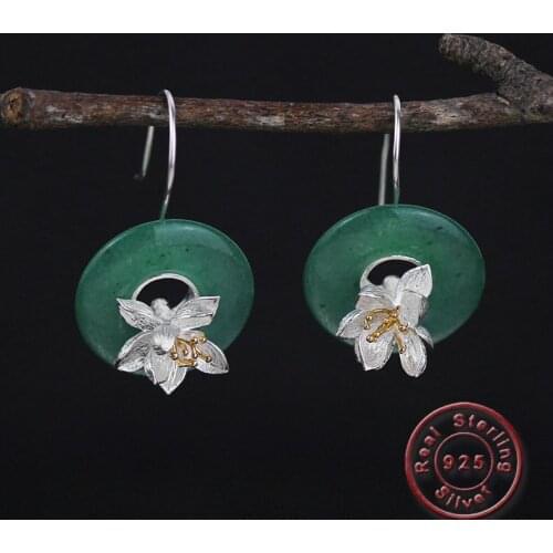 Amxiu Handmade Natural Pink Crystal Earrings Real 925 Silver Lotus Flower Earrings For Women Jewelry Mothers Gift Accessories