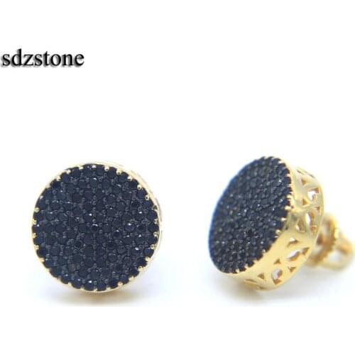 USA hot selling simple geometric round shape boy girl jewelry gold black cz color screwback hiphop fashion earring