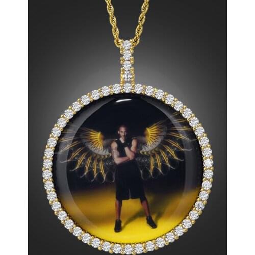 US7 New Custom Photo Pendant Big Size Solid Back 4mm Width Stones Side Hip Hop Jewelry Personalized Cubic Zircon Chains Gift