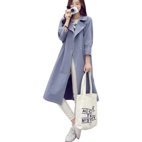 Korean Version New Windbreaker Long Fashion Dark buckle Long-Sleeved Belt jackets Spring Autumn Casual Coat Ladies Jacket 2019
