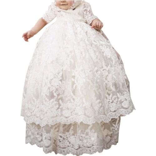 Little Baby Girls Vintage Christening Gown Girl Double Layer Lace Lengthen Baptism Dress for Infant Boutiques Birthday Dresses