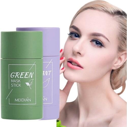 Green Tea Mask Eggplant Acne Clearing Solid Mask Cleansing Mask Oil Control Purifying Clay Stick Mask Moisturizing Whitening