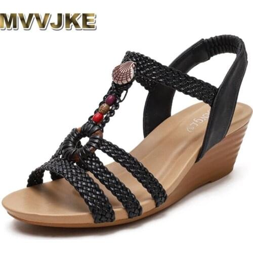 MVVJKEWomen Fashion Summer Sandals Retro Weave Open Toe Shoes Ladies Sandal Beach Woman Wedge Sandals