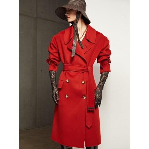 Hepburn style retro double-sided cashmere coat womens mid-length lace-up 2021 new double-sided woolen thick coat