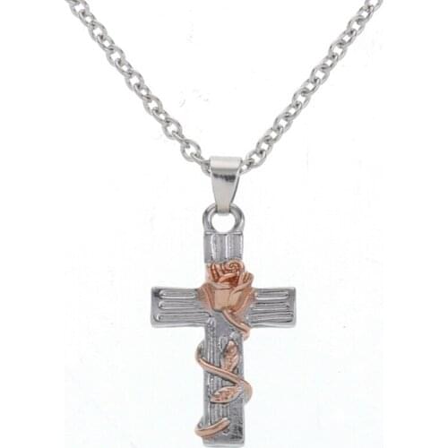 1Pc Rose Gold Flower Cross Necklace For Women Gifts
