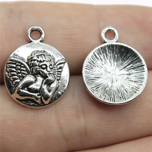 10pcs 15mm Antique Silver Color Antique Bronze Angel Baby Pendant Guardian Angel Charms Round Guardian Angel Pendants