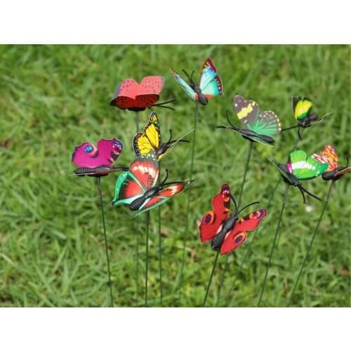 20pcs 3D Double Wing Artificial Butterflies On Stick Miniature Fairy Garden Plant Yard DIY Craft Party Wedding Home Decor