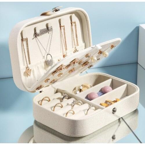 Portable Travel Jewelry Organiser Case Two Layers Jewelry Storage Box For Girl Necklace Earrings Rings Bracelet Leather Storage