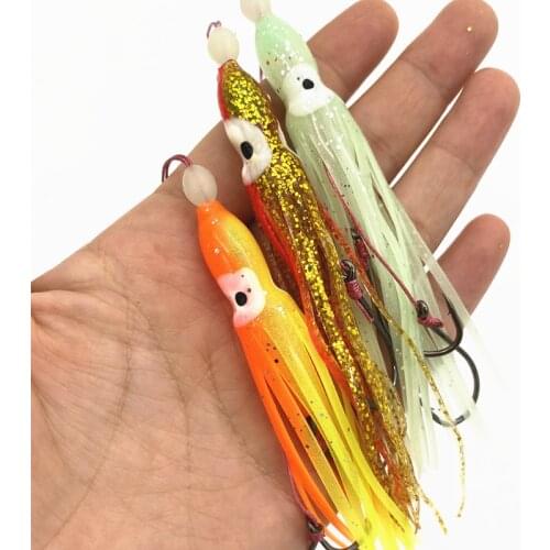3Pcs*10cmTrolling Fishing Lure Pesca Assist Hook Fishing Bionic Bait Soft Bait Tuna Tail Fish Octopus Skirt Jig Squid Rig Lure