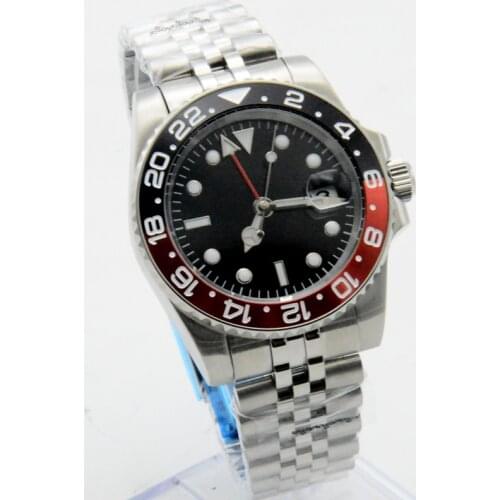 40MM Black Dial Luminous Date GMT Mens Watch Stainless Steel Case Automatic Watch Mens Watch Mechanical Jubilee Strap