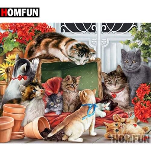 HOMFUN Full Square/Round Drill 5D DIY Diamond Painting "Animal cat landscape" Embroidery Cross Stitch 3D Home Decor A10795