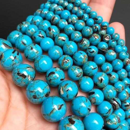 Blue Shell Howlite Turquoises Beads Round Loose Spacer Accessories Stone Beads For Jewelry Making DIY Bracelet 4/6/8/10/12mm 15"