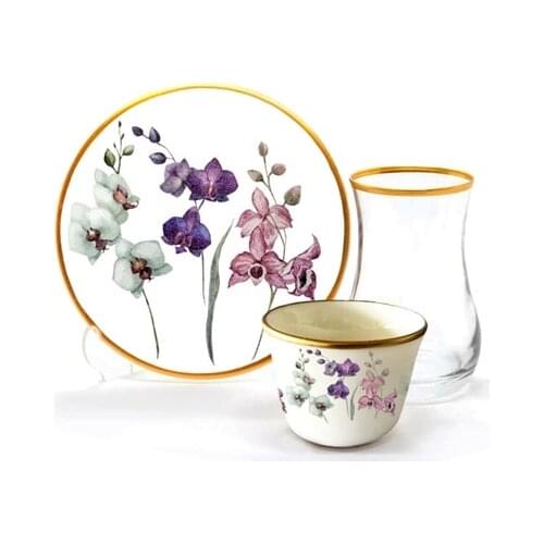 Drop Efe Tea & Arabian Coffee Cup Set 18 Pieces Orchid