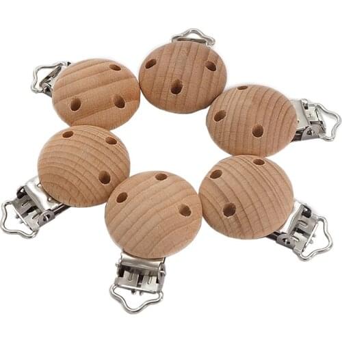 Chenkai 50PCS 30MM Baby Round Pacifier Metal Wooden Dummy Clips Teether Food Grade For DIY Baby Chewing Jewelry Chain Accessory
