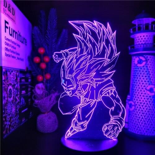 Dragon Ball Super Son Goku SSJ3 Anime 3D Lamp Manga Led Illusion Night Light Birthday Gift for Kid Bedroom Decoration Table Lamp