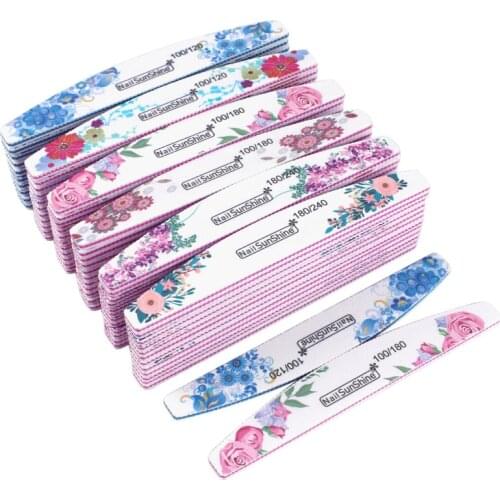 50pcs Double-sided Nail File 100/120/180/240 White Strong Sandpaper Files Buffer Colorful Flower Nail Polishing Sanding Blocks