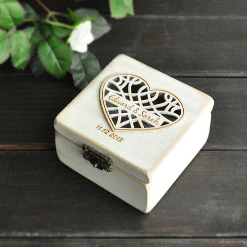 Personalized Wedding Ring Box Ring Bearer Pillow Box White Rustic Shabby Chic Burlap Ring Box