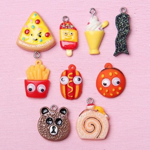Kawaii Food Resin Cabochons DIY Jewelry Findings Cute Earring Necklace Charms Cake Bread Ice Cream Bear French fries Pendants