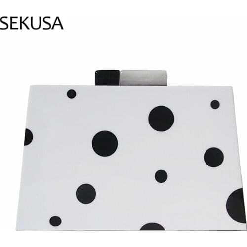 Dot Black Acrylic Women Evening Bags Chain Shoulder White Color Party Banquet Ladies Dress Gift Day Clutch